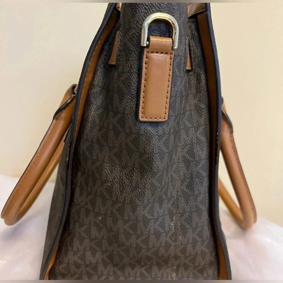 MICHAEL KORS Hamilton Brown Signature Saffiano Satchel with Gold Croc Trim - Picture 3 of 5